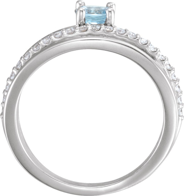 14K Gold Round Natural Aquamarine & Natural Diamond Criss-Cross Ring - Rose Gold - view 3