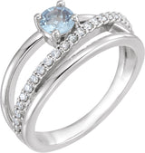 Platinum Round Natural Aquamarine & Natural Diamond Criss-Cross Ring