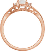 14K Gold Oval Natural White Opal & Natural Diamond Accented Cabochon Ring – 6x4mm - Rose Gold - view 2