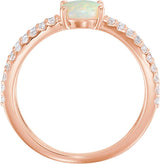 14K Gold Oval Natural White Opal & Natural Diamond Accented Cabochon Ring – 8x6mm - Rose Gold - view 2