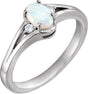 14K Gold Oval Natural White Opal & Natural Diamond Accented Cabochon Ring – 6mm Stones - White Gold