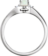 Platinum Oval Natural White Opal & Natural Diamond Accented Cabochon Ring – 6mm Stones - view 2