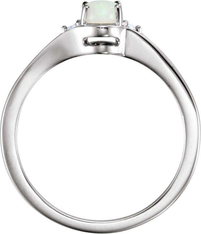 14K Gold Oval Natural White Opal & Natural Diamond Accented Cabochon Ring – 6mm Stones - Rose Gold - view 3