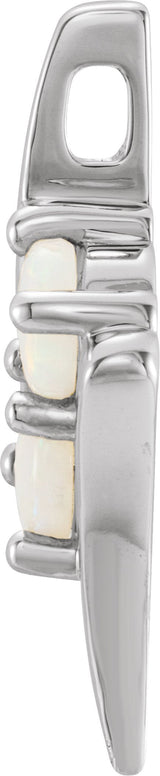 14K Gold Round Natural White Opal Two-Stone Necklace or Pendant - White Gold - view 2