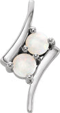 14K Gold Round Natural White Opal Two-Stone Necklace or Pendant - White Gold