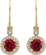 14K Gold Round Lab-Grown Ruby & Natural Diamond Halo-Style Earrings - Yellow Gold - view 2