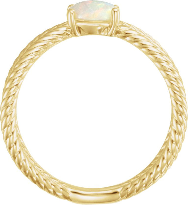 14K Gold Oval Natural White Opal Criss-Cross Cabochon Ring - Yellow Gold - view 2