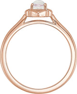 14K Gold Oval Natural Rainbow Moonstone & Natural Diamond Clover Cabochon Ring - Rose Gold - view 2