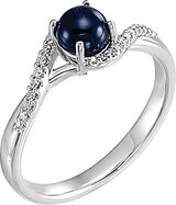 14K Gold Round Natural Blue Sapphire & Natural Diamond Accented Cabochon Ring - White Gold
