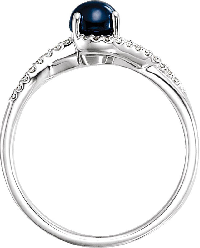 Platinum Round Natural Blue Sapphire & Natural Diamond Accented Cabochon Ring - view 2
