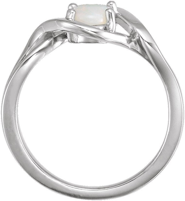 Platinum Oval Natural White Opal Cabochon Ring - view 2