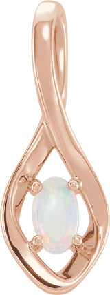 14K Gold Oval Natural White Opal Freeform Necklace or Pendant - Rose Gold