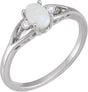14K Gold Oval Natural White Opal & Natural Diamond Accented Cabochon Ring – 6x4mm - White Gold