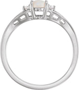 14K Gold Oval Natural White Opal & Natural Diamond Accented Cabochon Ring – 6x4mm - White Gold - view 2
