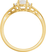 14K Gold Oval Natural White Opal & Natural Diamond Accented Cabochon Ring – 6x4mm - Yellow Gold - view 2