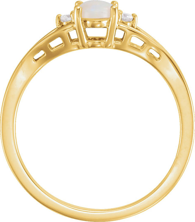 14K Gold Oval Natural White Opal & Natural Diamond Accented Cabochon Ring – 6x4mm - Yellow Gold - view 2