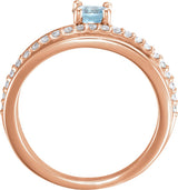 14K Gold Round Natural Aquamarine & Natural Diamond Criss-Cross Ring - Rose Gold - view 2
