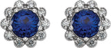 14K Gold Lab-Grown Blue Sapphire & Natural Diamond Round 4-Prong Halo-Style Earrings – 5-6.5mm Stones - White Gold - view 4