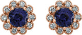 14K Gold Lab-Grown Blue Sapphire & Natural Diamond Round 4-Prong Halo-Style Earrings – 5-6.5mm Stones - Rose Gold - view 4