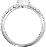 Platinum Oval Natural White Opal & Natural Diamond Accented Cabochon Ring - view 2