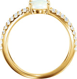 14K Gold Oval Natural White Opal & Natural Diamond Accented Cabochon Ring – 8x6mm - Yellow Gold - view 2