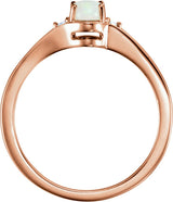14K Gold Oval Natural White Opal & Natural Diamond Accented Cabochon Ring – 6mm Stones - Rose Gold - view 2