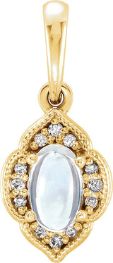 14K Gold Oval Natural Rainbow Moonstone & Natural Diamond Accented Clover Necklace or Pendant – 0.03 CTW - Yellow Gold