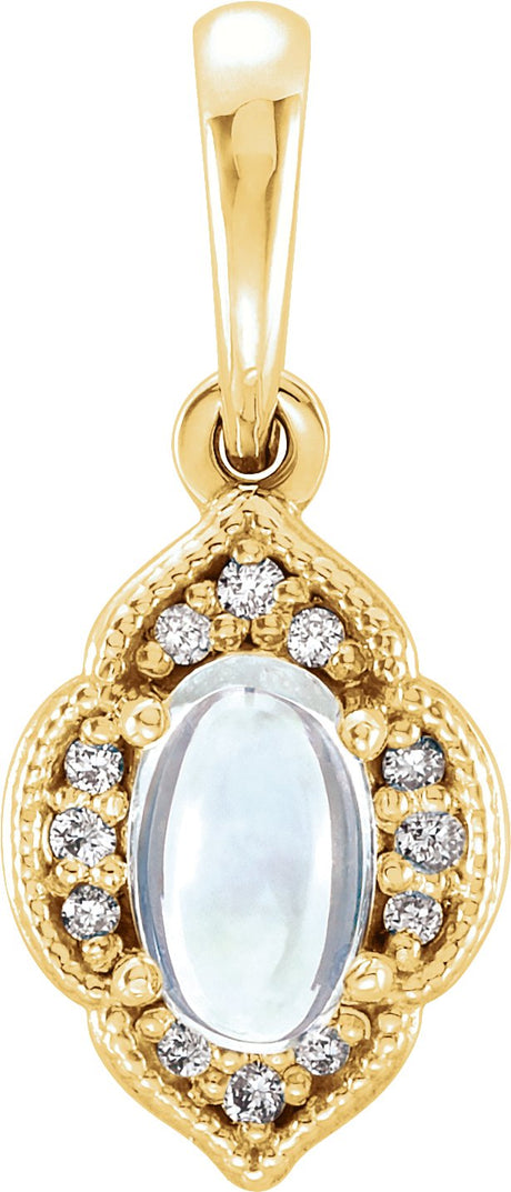 14K Gold Oval Natural Rainbow Moonstone & Natural Diamond Accented Clover Necklace or Pendant – 0.03 CTW - Yellow Gold