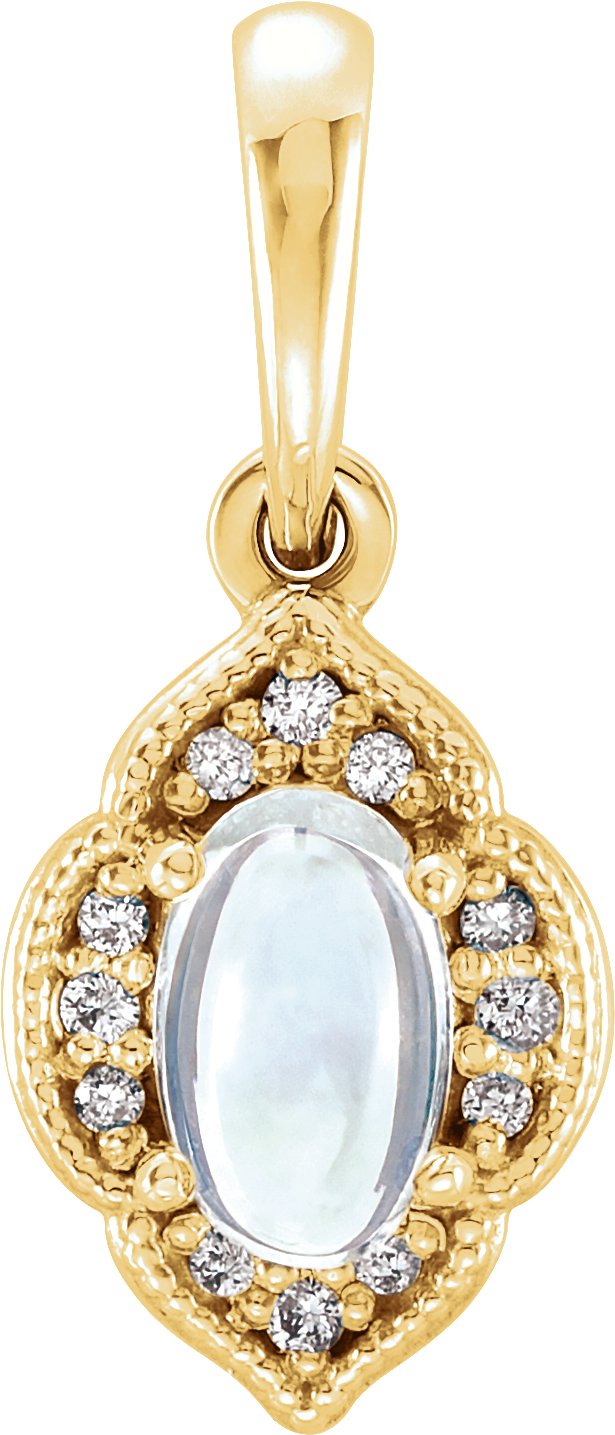 14K Gold Oval Natural Rainbow Moonstone & Natural Diamond Accented Clover Necklace or Pendant – 0.03 CTW - Yellow Gold