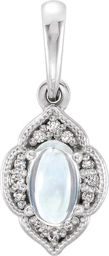 Platinum Oval Natural Rainbow Moonstone & Natural Diamond Accented Clover Necklace or Pendant – 0.03 CTW