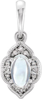 14K Gold Oval Natural Rainbow Moonstone & Natural Diamond Accented Clover Necklace or Pendant – 0.03 CTW - White Gold