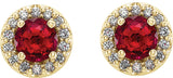 14K Gold Lab-Grown Ruby & Natural Diamond Round 4-Prong Halo-Style Earrings – 4-6mm Stones - Yellow Gold - view 2