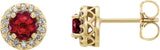 14K Gold Lab-Grown Ruby & Natural Diamond Round 4-Prong Halo-Style Earrings – 4-6mm Stones - Yellow Gold