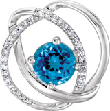 14K Gold Round Natural Swiss Blue Topaz & Natural Diamond Knot Pendant