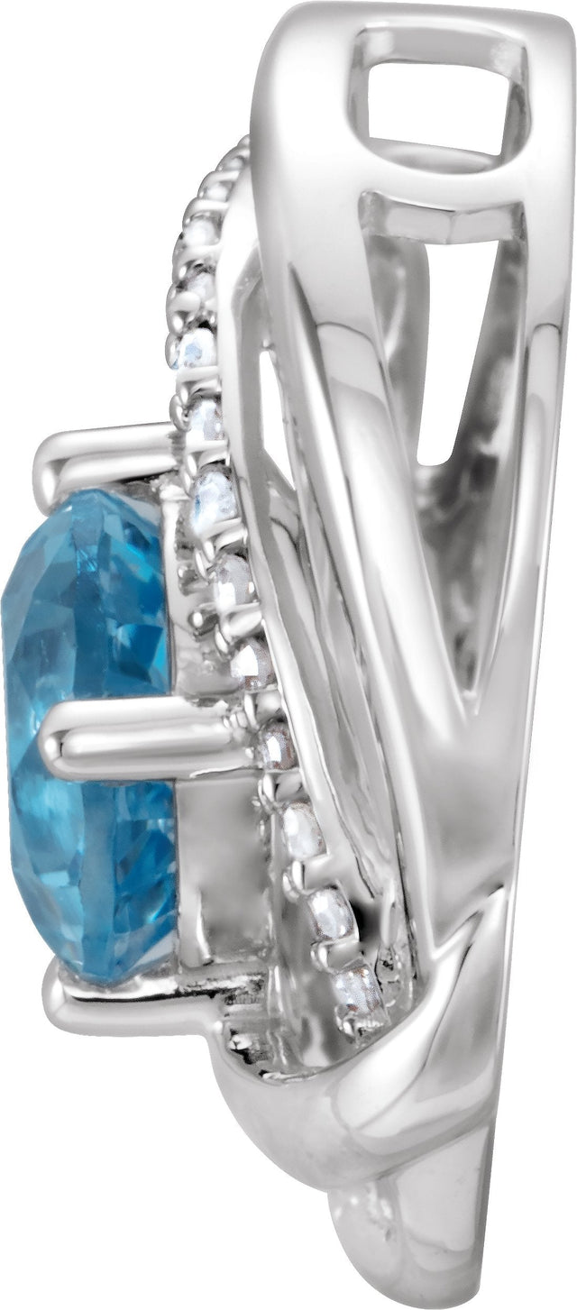14K Gold Round Natural Swiss Blue Topaz & Natural Diamond Knot Pendant - view 2