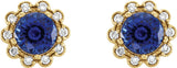 14K Gold Lab-Grown Blue Sapphire & Natural Diamond Round 4-Prong Halo-Style Earrings – 5-6.5mm Stones - Yellow Gold - view 4
