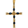 14K Gold Marquise Natural Blue Sapphire Accented Cross Pendant