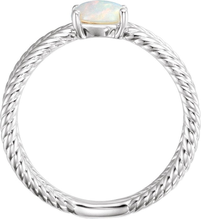 Platinum Oval Natural White Opal Criss-Cross Cabochon Ring - view 2