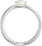 14K Gold Oval Natural White Opal Criss-Cross Cabochon Ring - White Gold - view 2