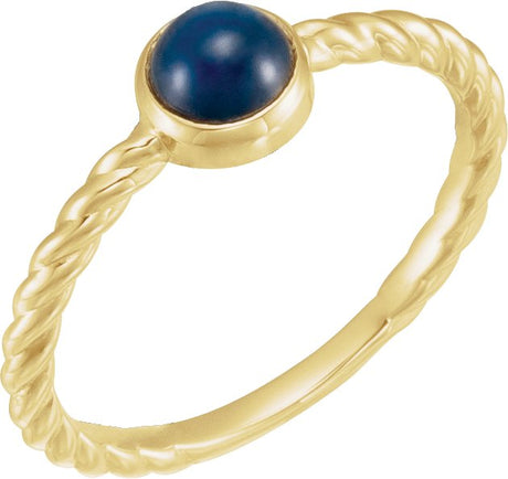 14K Gold Round Natural Blue Sapphire Bezel-Set Rope Ring - Yellow Gold