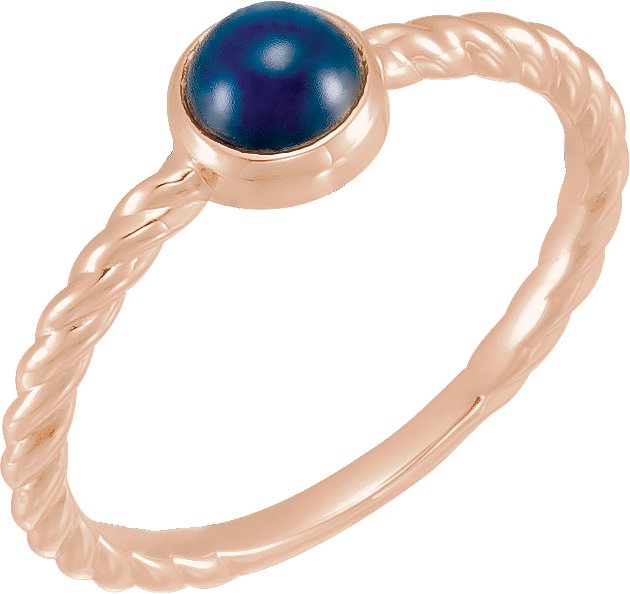 14K Gold Round Natural Blue Sapphire Bezel-Set Rope Ring - Rose Gold