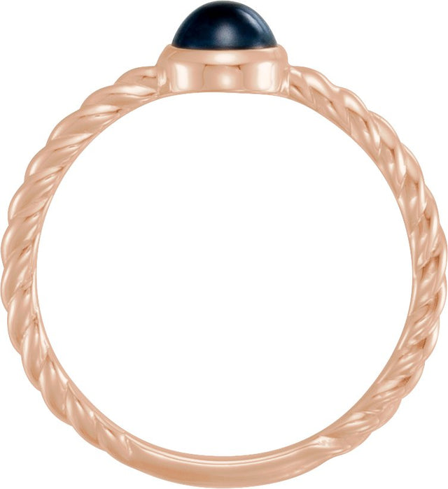 14K Gold Round Natural Blue Sapphire Bezel-Set Rope Ring - Rose Gold - view 2