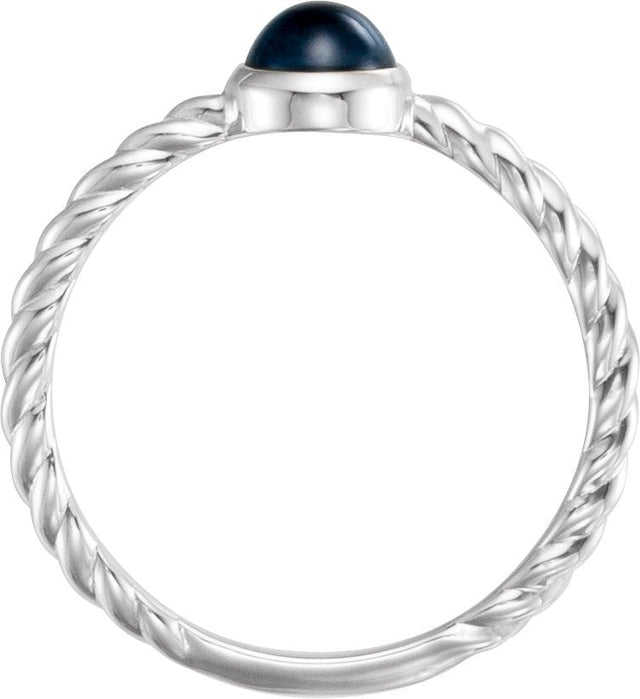 Platinum Round Natural Blue Sapphire Bezel-Set Rope Ring - view 2
