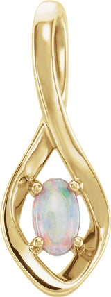 14K Gold Oval Natural White Opal Freeform Necklace or Pendant - Yellow Gold