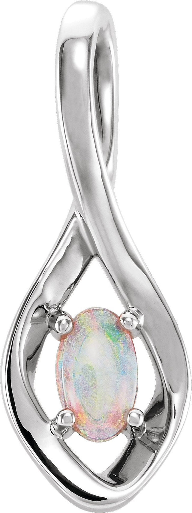 Platinum Oval Natural White Opal Freeform Necklace or Pendant