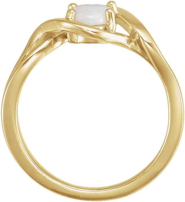 14K Gold Oval Natural White Opal Cabochon Ring - Yellow Gold - view 2
