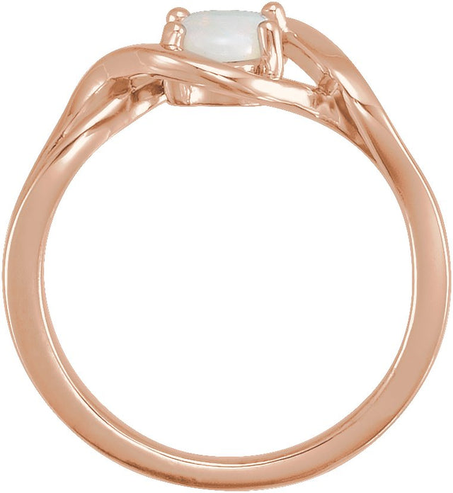 14K Gold Oval Natural White Opal Cabochon Ring - Rose Gold - view 2