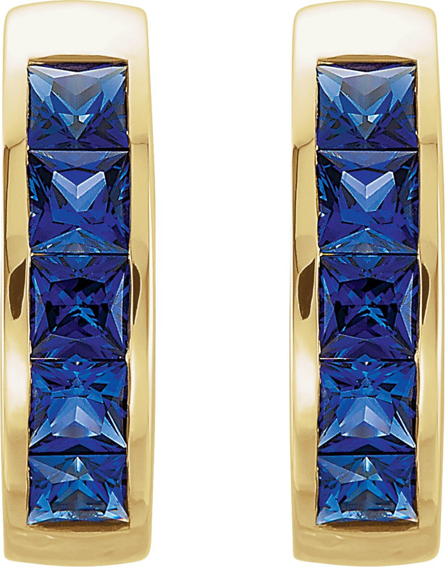 14K Gold Square Lab-Grown Blue Sapphire Channel-Set Hoop Earrings - Yellow Gold - view 4