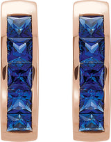 14K Gold Square Lab-Grown Blue Sapphire Channel-Set Hoop Earrings - Rose Gold - view 4