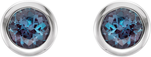 Platinum Lab-Grown Alexandrite Round Bezel-Set Birthstone Stud Earrings - view 4